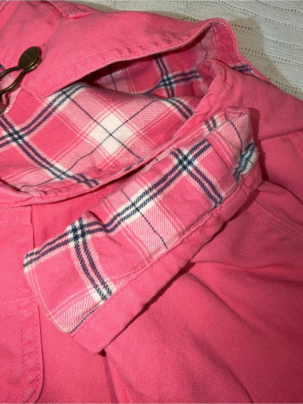 Carhartt Hot Pink Duck Bib Overalls with Plaid lining and Cuff - Picture 4 of 4